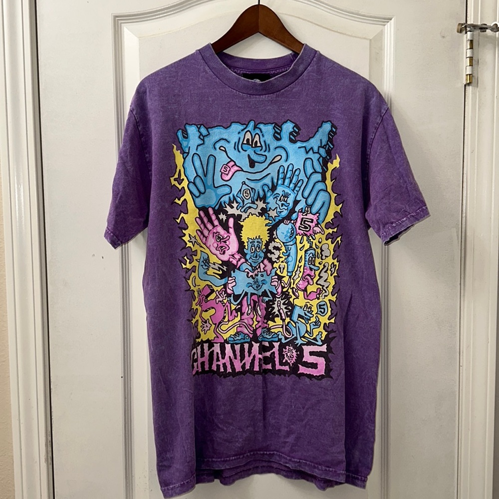 Channel 5 Unisex Size Large Purple Graphic T-Shirt 2022 Merch Cotton Tie-Dye Top